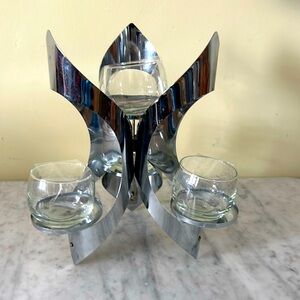 Mid Century Modern Brutalist Metal Candle Holder